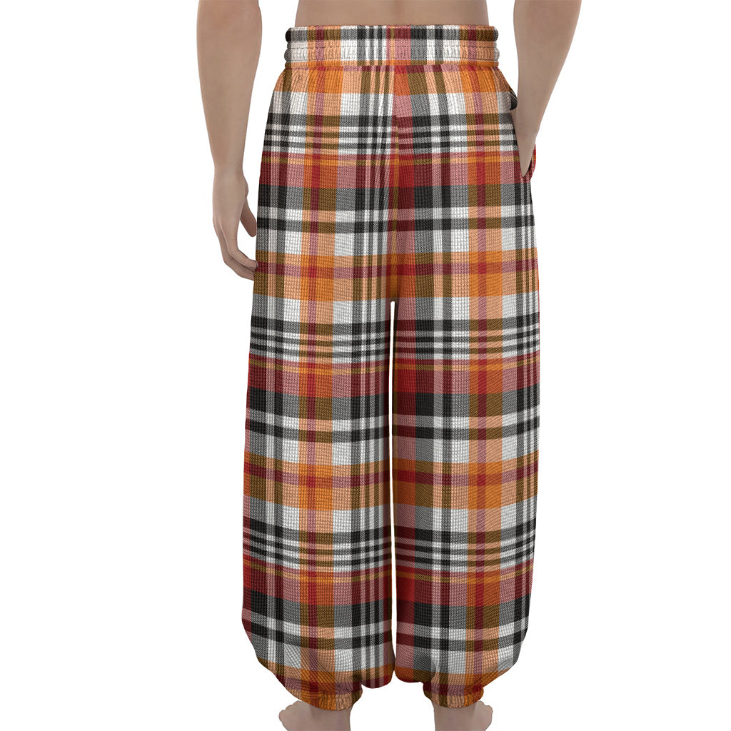 Orange And Black Madras Plaid Print Lantern Pants