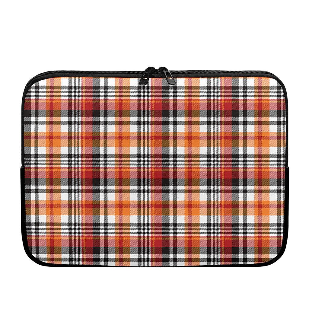 Orange And Black Madras Plaid Print Laptop Sleeve