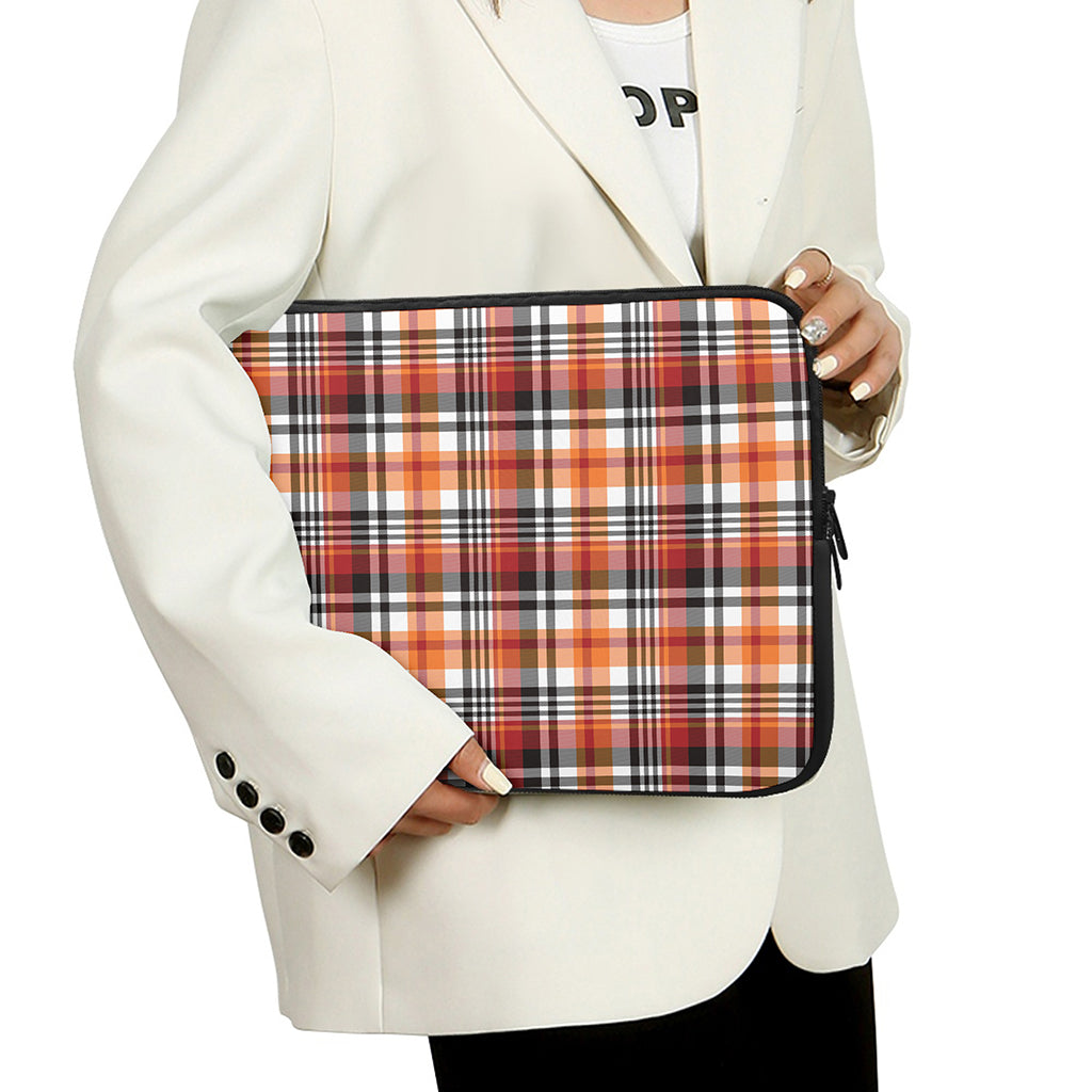 Orange And Black Madras Plaid Print Laptop Sleeve