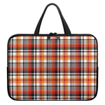 Orange And Black Madras Plaid Print Laptop Sleeve With Handle