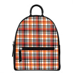 Orange And Black Madras Plaid Print Leather Backpack