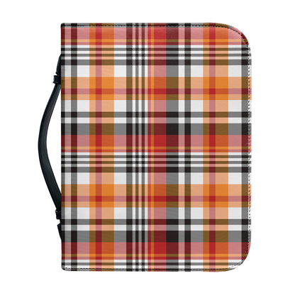 Orange And Black Madras Plaid Print Leather Bible Cover