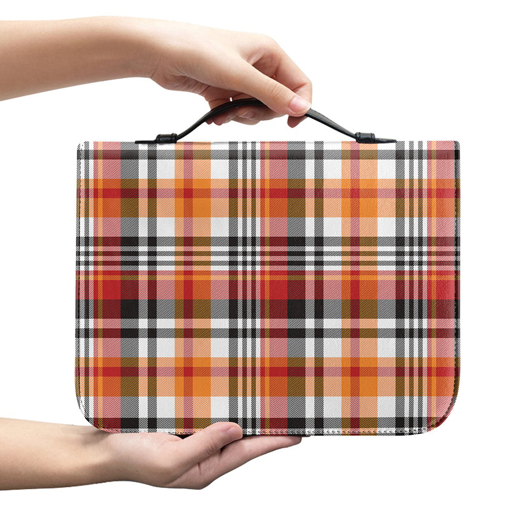 Orange And Black Madras Plaid Print Leather Bible Cover
