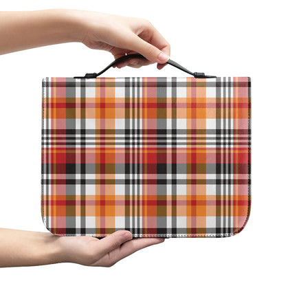 Orange And Black Madras Plaid Print Leather Bible Cover