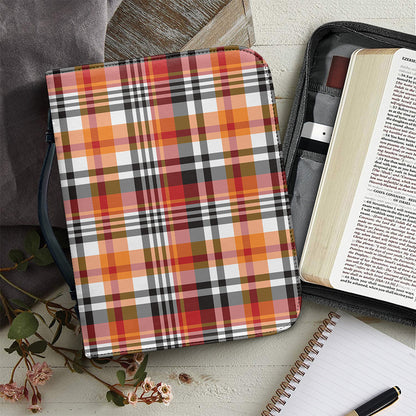 Orange And Black Madras Plaid Print Leather Bible Cover
