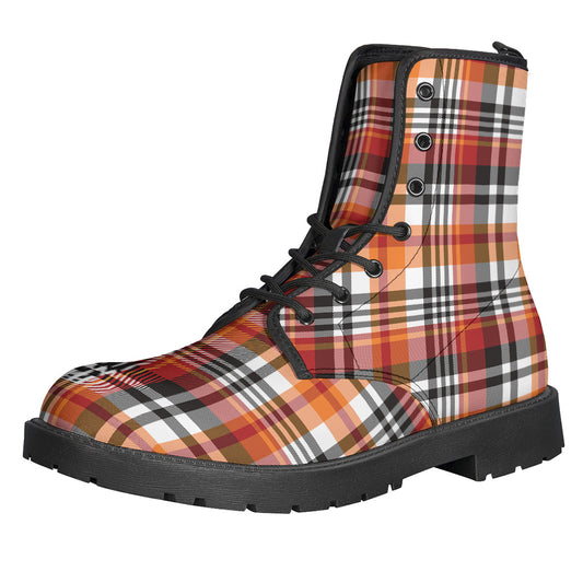 Orange And Black Madras Plaid Print Backpack