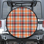 Orange And Black Madras Plaid Print Leather Spare Tire Cover