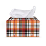 Orange And Black Madras Plaid Print Leather Tissue Box Cover