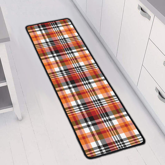 Orange And Black Madras Plaid Print Long Kitchen Mat