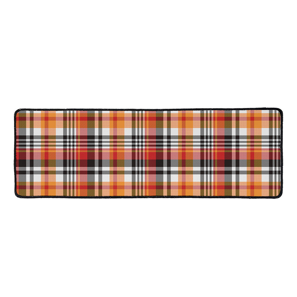 Orange And Black Madras Plaid Print Long Kitchen Mat