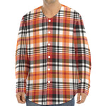 Orange And Black Madras Plaid Print Long Sleeve Baseball Jersey