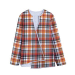 Orange And Black Madras Plaid Print Long Sleeve Short Coat