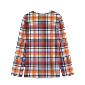 Orange And Black Madras Plaid Print Long Sleeve Short Coat