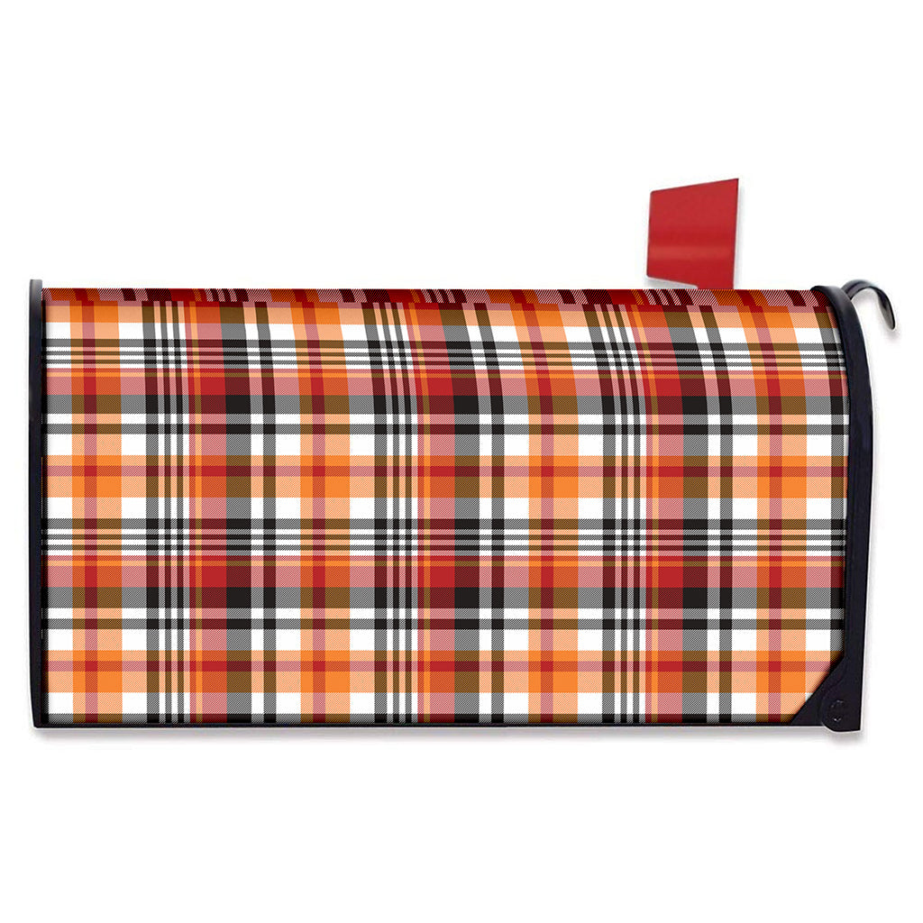 Orange And Black Madras Plaid Print Mailbox Cover