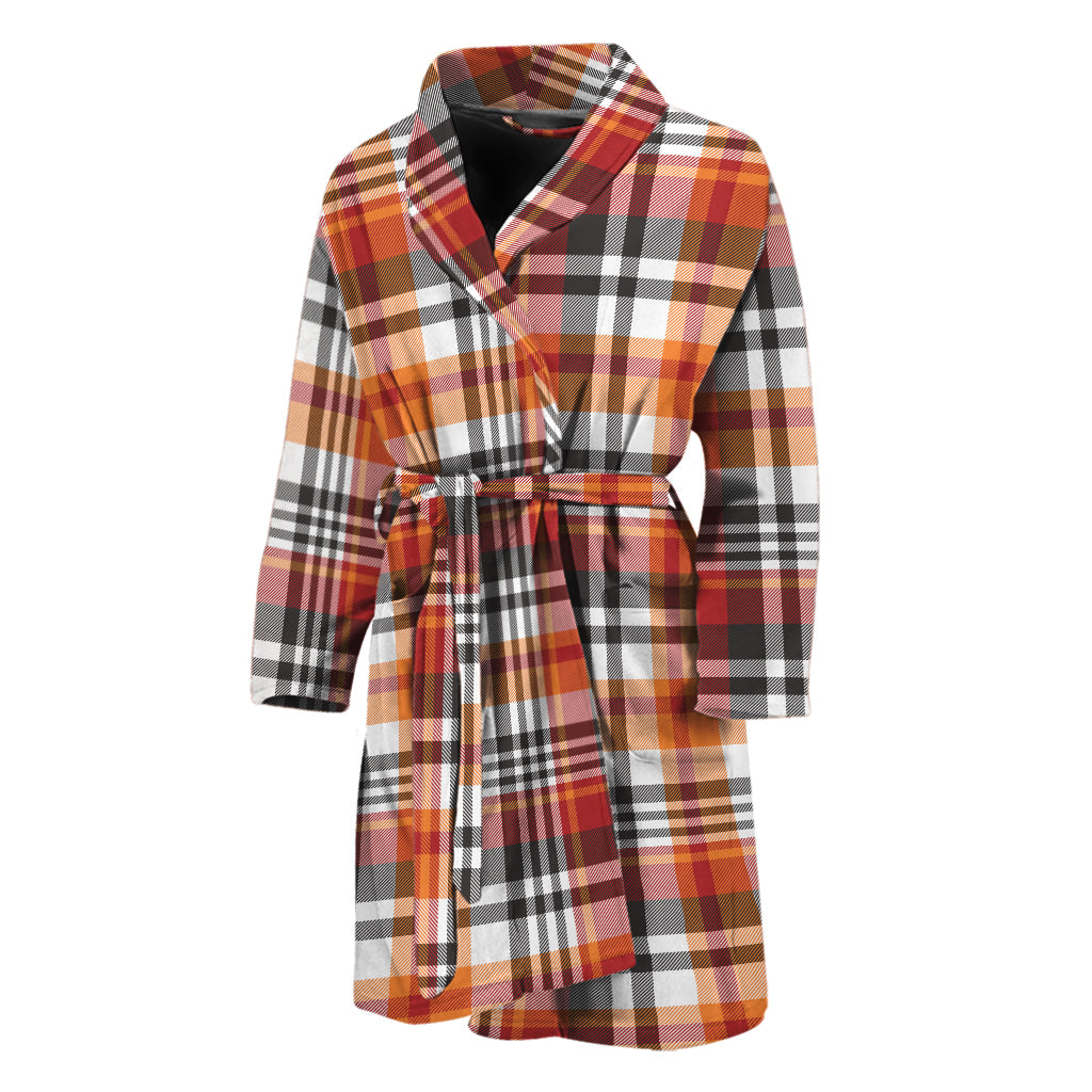 Orange And Black Madras Plaid Print Men's Bathrobe