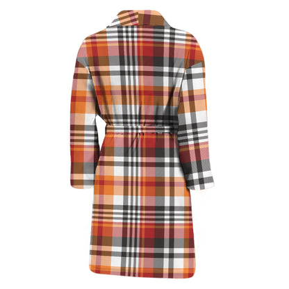 Orange And Black Madras Plaid Print Men's Bathrobe