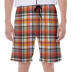 Orange And Black Madras Plaid Print Men's Beach Shorts