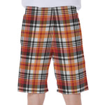 Orange And Black Madras Plaid Print Men's Beach Shorts