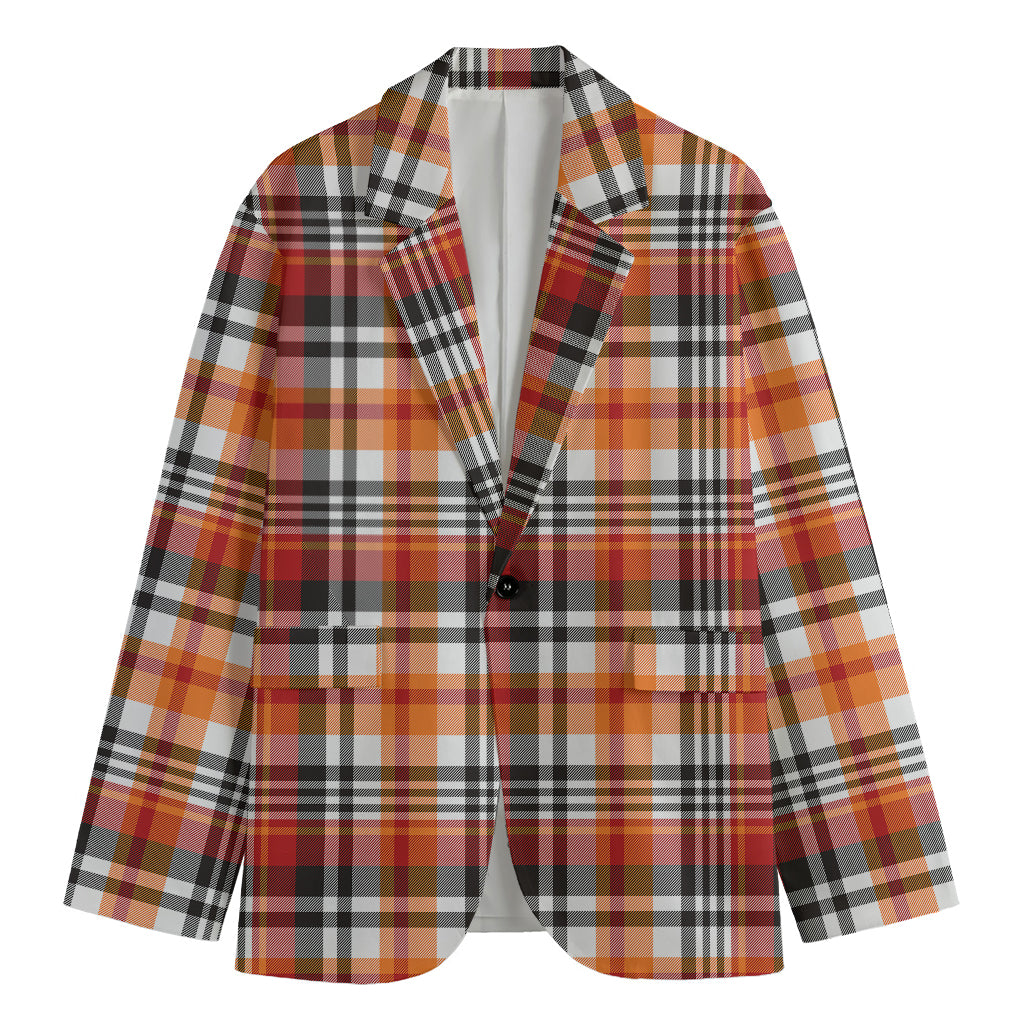 Orange And Black Madras Plaid Print Men's Blazer