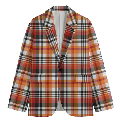 Orange And Black Madras Plaid Print Men's Blazer