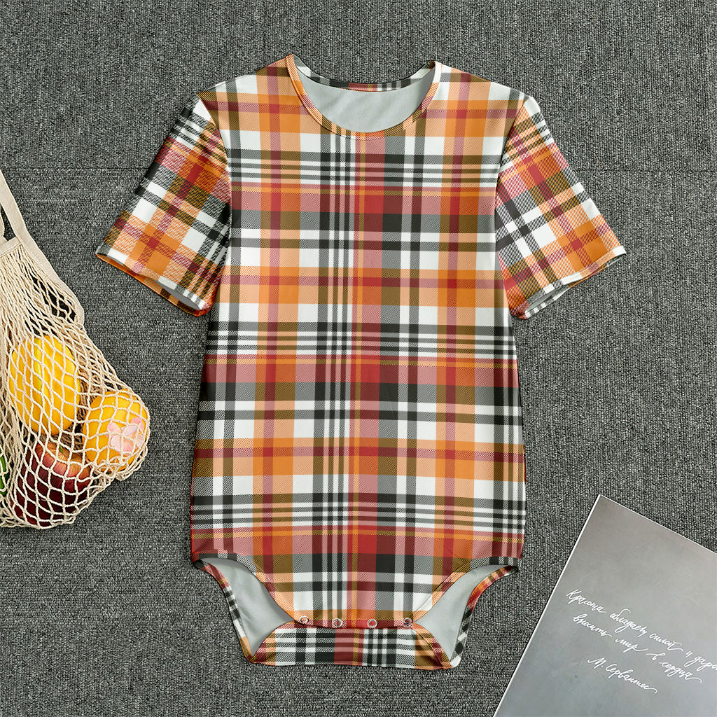 Orange And Black Madras Plaid Print Men's Bodysuit