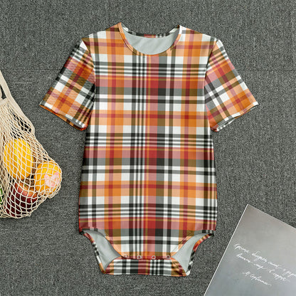 Orange And Black Madras Plaid Print Men's Bodysuit