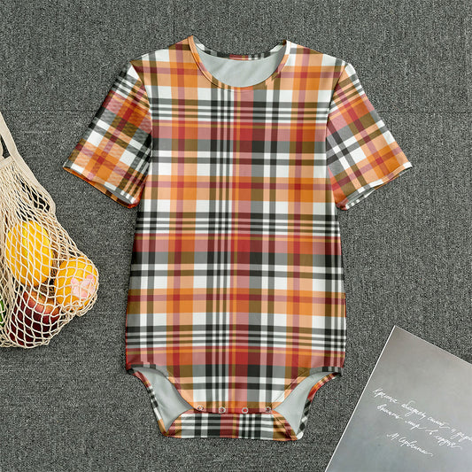Orange And Black Madras Plaid Print Men's Bodysuit