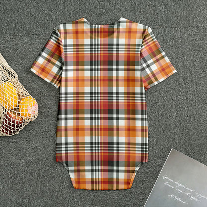 Orange And Black Madras Plaid Print Men's Bodysuit