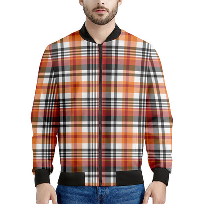 Orange And Black Madras Plaid Print Men's Bomber Jacket