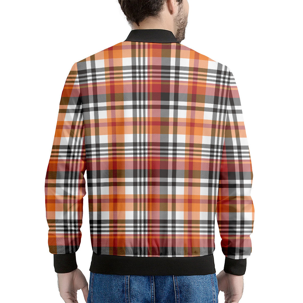 Orange And Black Madras Plaid Print Men's Bomber Jacket
