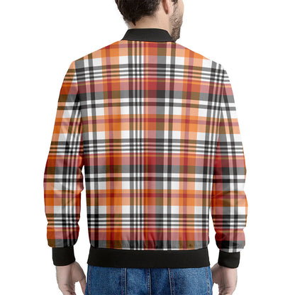 Orange And Black Madras Plaid Print Men's Bomber Jacket