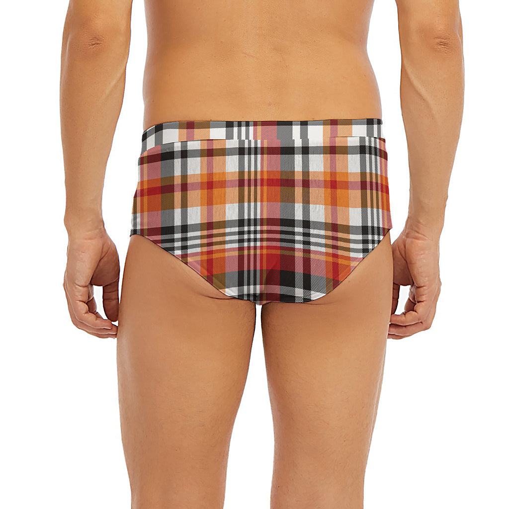 Orange And Black Madras Plaid Print Men's Briefs