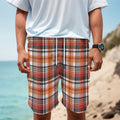 Orange And Black Madras Plaid Print Men's Cargo Shorts