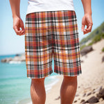 Orange And Black Madras Plaid Print Men's Cargo Shorts