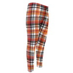 Orange And Black Madras Plaid Print Men's Compression Pants