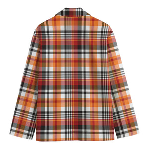 Orange And Black Madras Plaid Print Men's Cotton Blazer