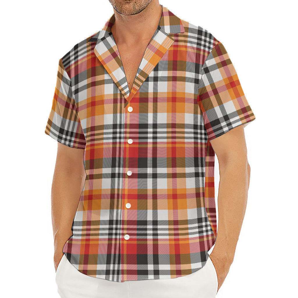 Orange And Black Madras Plaid Print Men's Deep V-Neck Shirt