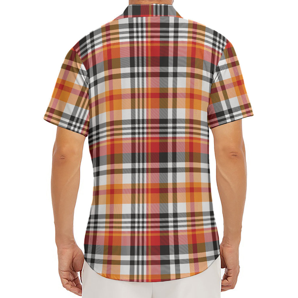 Orange And Black Madras Plaid Print Men's Deep V-Neck Shirt