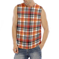Orange And Black Madras Plaid Print Men's Fitness Tank Top