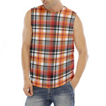Orange And Black Madras Plaid Print Men's Fitness Tank Top