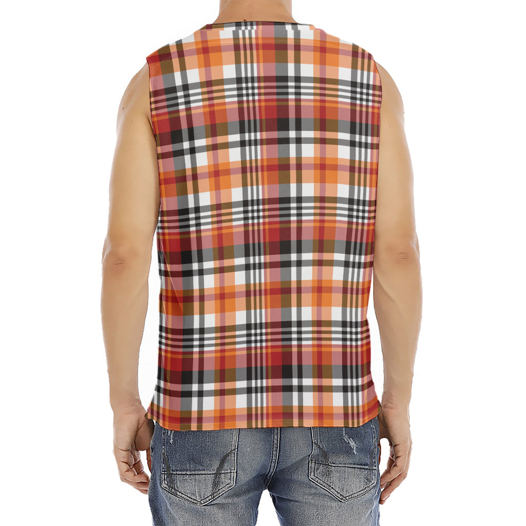 Orange And Black Madras Plaid Print Men's Fitness Tank Top