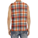 Orange And Black Madras Plaid Print Men's Fitness Tank Top