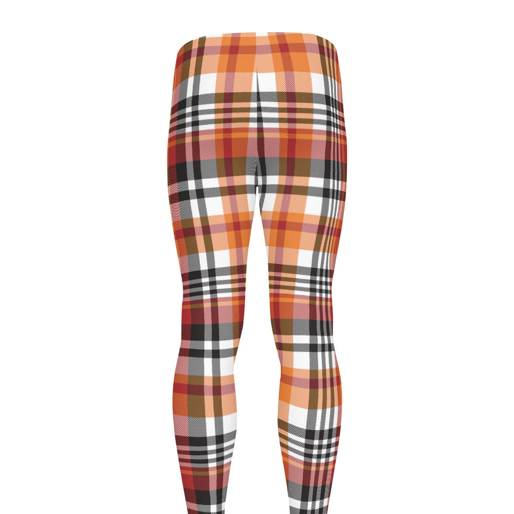 Orange And Black Madras Plaid Print Men's leggings
