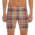 Orange And Black Madras Plaid Print Men's Long Boxer Briefs