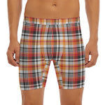 Orange And Black Madras Plaid Print Men's Long Boxer Briefs