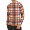 Orange And Black Madras Plaid Print Men's Long Sleeve Rash Guard