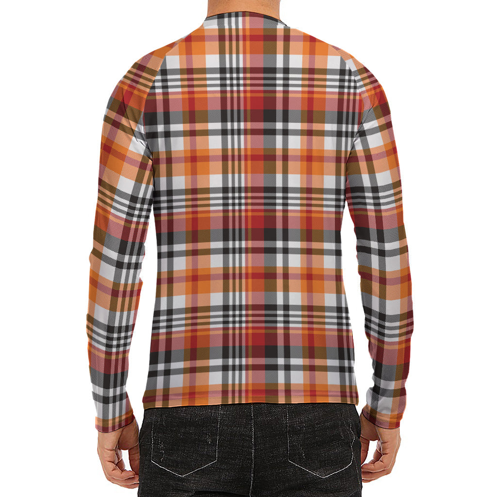 Orange And Black Madras Plaid Print Men's Long Sleeve Rash Guard