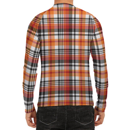 Orange And Black Madras Plaid Print Men's Long Sleeve Rash Guard
