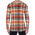 Orange And Black Madras Plaid Print Men's Long Sleeve T-Shirt