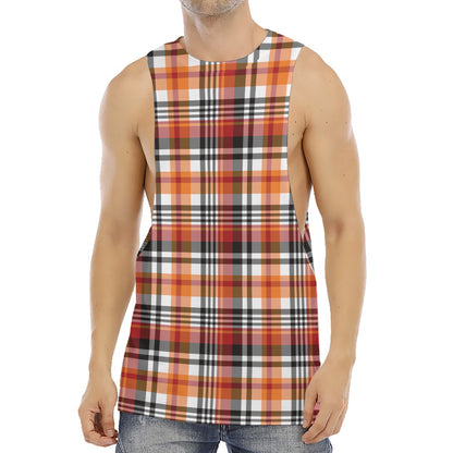 Orange And Black Madras Plaid Print Men's Muscle Tank Top